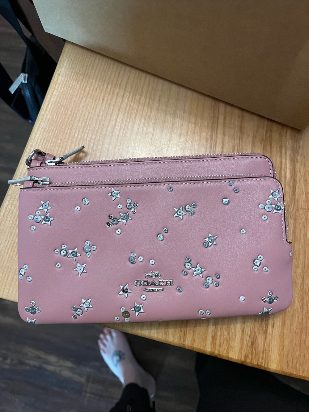 NWT Coach Pink Star-Studded Double Zip Wristlet